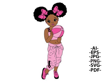 Afro-Mädchen SVG: Mode-Baby mit Ball, rosa Outfit (Schnittdateien)