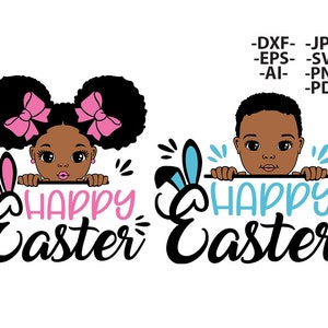 Pacote de Páscoa Svg, Feliz Páscoa Svg, Black Boy Svg, Menino e menina Clipart, Peekaboo Girl Svg, Afro Boy Svg, Afro-americano, arquivo de corte de Páscoa