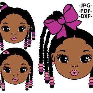 Pacchetto ragazza afro, 3 clipart di ragazze nere, nastro. Pacchetto ragazza nera, parrucca con capelli cornrow, signora carina, Peekaboo Svg, bambini africani
