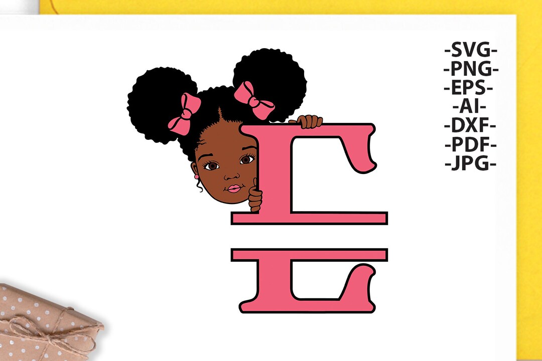 Afro Kid Svg Letter E, Alphabet Name Svg, Peeking Girl Svg, Split