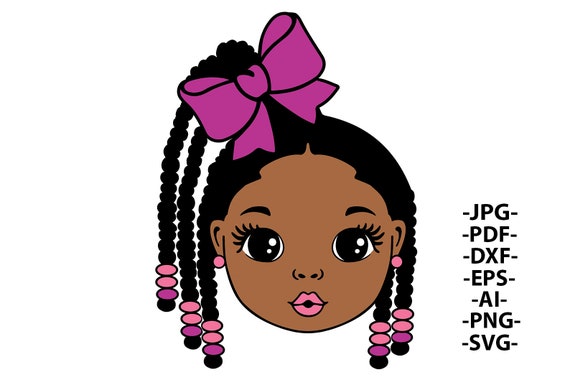 Girl With Ribbon, Cornrows Hairstyle, Conrow Wig, Sweet Girl, Afro Girl  Svg, Black Girl Svg, Pink Lips, Cute Little Kid, Svg Cut Files 