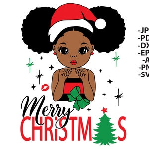 Christmas Girl Svg, Afro Girl Svg, Merry Christmas Svg, Süßes Kleines Mädchen Svg, Weihnachten Tshirt Svg, Weihnachten Clipart, Svg Cut Dateien