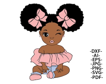 Afro Baby Girl SVG, Princess with Bows, Cut Files
