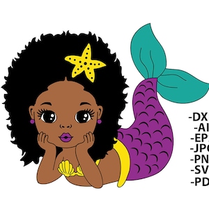 Mermaid Afro Svg, Black Mermaid Svg, Hair Puffs, Black Woman Clipart, Afro Woman Svg, Glitter Files, Glamour Female, Svg Cut Files
