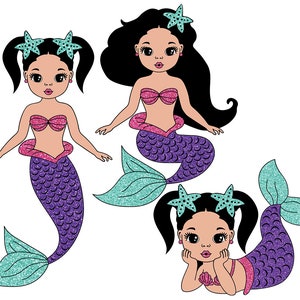 Pacchetto sirena Svg, Acconciatura con trecce Svg, Donne bianche Svg, Camicia sirena per ragazze, Clipart stella marina, Sublimazione sirena, Sirenetta Svg