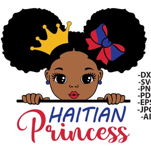 Bandiera di Haiti, Black Princess Girl, Haiti Svg, Peekaboo Svg, Black Girl Svg, Haiti Shirt Svg, Haitian Princess Svg, Melanin Svg, Afro Woman Svg