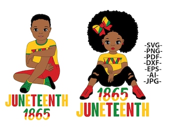 Juneteenth Clipart: Black Boy & Girl, Curly Hair (SVG, PNG, PDF)