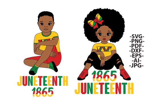 Juneteenth Clipart: Black Boy & Girl, Curly Hair (SVG, PNG, PDF)