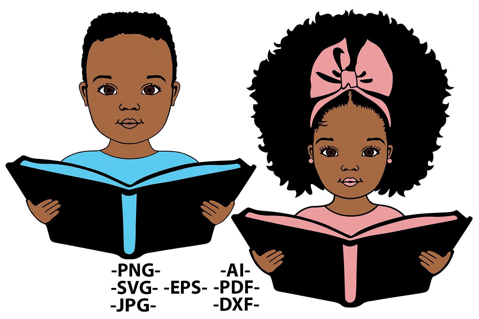 Black Children Reading Clip Art