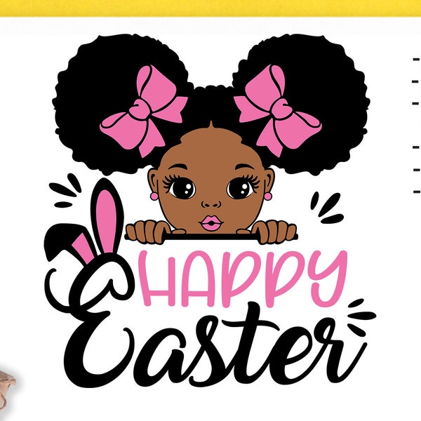 Happy Easter Svg, Easter Girl Svg, Easter Kids Svg, Easter Birthday, Girl Afro Easter, Peeking Girl, Easter Afro, Svg, Png, Dxf, Eps files