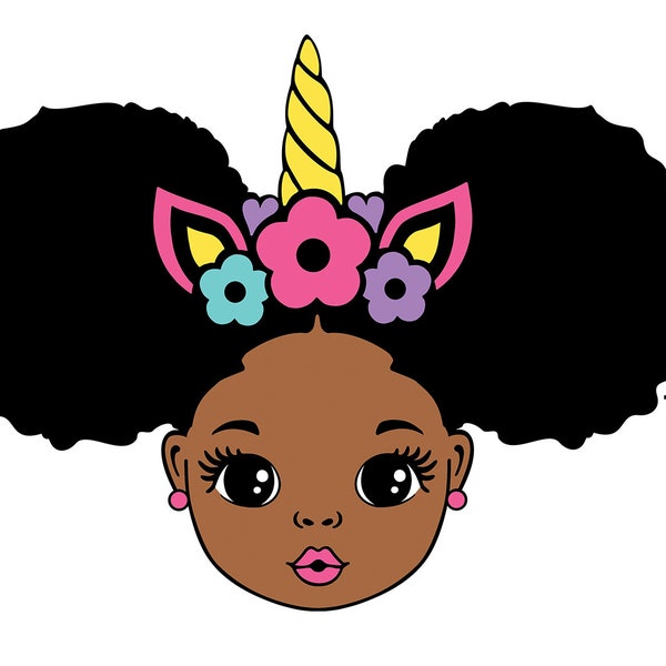 Afro Unicorn Svg, Cute Baby Svg, Puff Hear SVG, Black Birthday Svg, Girl With Unicorn, Svg Files For Cricut, Svg Files