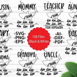 Shark Family Svg Auntie Shark Svg Daddy Shark Svg Grandma Shark Svg Grandpa Shark Svg Teacher Shark Svg Uncle Shark Svg Cousin Shark svg