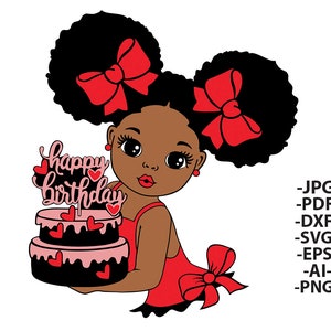 Joyeux anniversaire fille svg, black girl clipart, afro girl svg, gâteau d’anniversaire svg, afro puff, black girl magic, afro woman svg, svg cut files