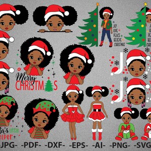 クリスマス デザイン SVG、クリスマス バンドル SVG、ブラック クリスマス SVG、クリスマス ガール SVG、リトル キュート ガール SVG、ピーカブー ガール SVG、SVG カット ファイル