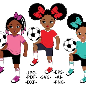 Pacchetto sportivo Svg, Ragazze con palla, Camicia da ragazza da calcio, Clipart per bambine, Pacchetto ragazza afro Svg, Ragazza da calcio Png, Clipart afroamericano