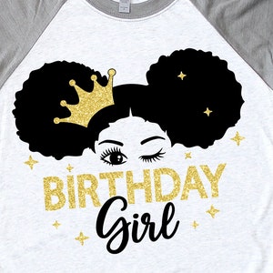 Black Princess Girl, Crown, Birthday Princess, Black Girl Svg, Puff Hair, Melanin Queen, Black Girl Magic, Glitter Png, Svg Cut Files