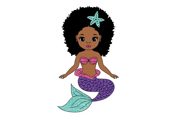 Afro Mermaid SVG: Black Woman Clipart, Glitter PNG Files