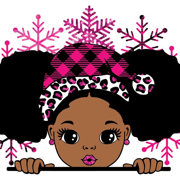 Peekaboo Christmas, Christmas PNG, Hot Pink, Christmas Sublimation PNG, Christmas Clipart, Snow Png, Black Girl, Afro Queen, Christmas Gift