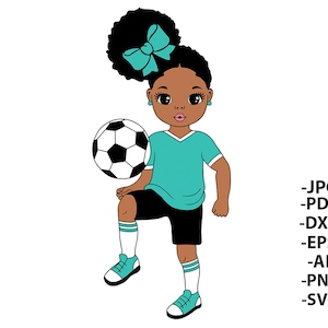 Sport Girl Clipart, Girl With Ball, Soccer Girl Shirt, Afro Girl Svg, Little Girl Clipart, Messy Bun Svg, African American Clipart