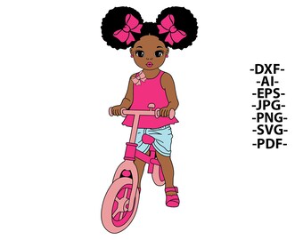 Afro Girl Svg, Mädchen mit Fahrrad Svg, Afro Baby Mädchen Svg, Kinder Afro Svg, Rosa Kleidung, Afro Woman, Black History, Svg Cut Files