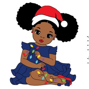 クリスマス ブラック ガール SVG、クリスマス ライト SVG、クリスマス アフロ ガール、アフロ ガール SVG、かわいい女の子 SVG、ピーカブー ガール SVG、SVG カット ファイル