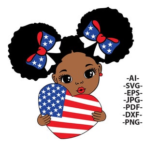 Black Girl Svg, American Heart Svg, 4th July Svg, 4th july Shirt, Independence Day Clipart, American Girl Svg, African American Clipart