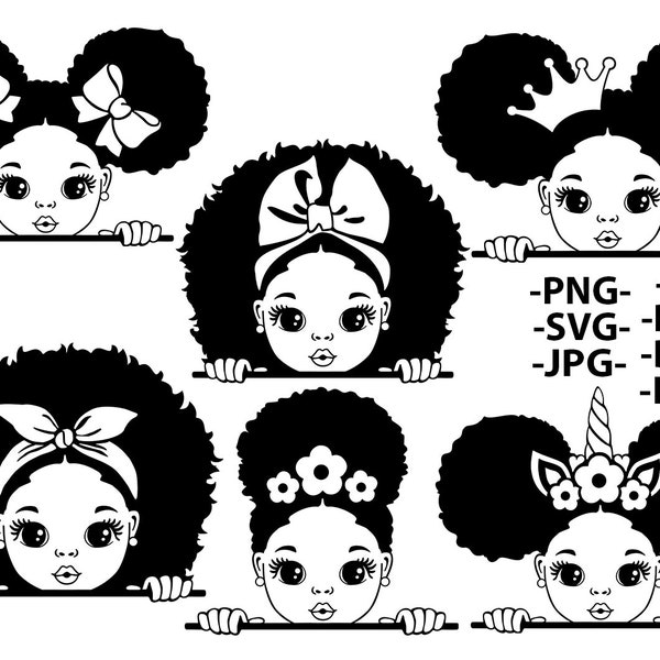 Afro Girl Outline SVG Bundle: Peekaboo African Woman Files
