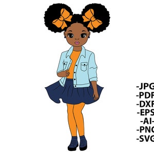 Afro Girl Svg, Black Girl Dressed Skirt, Puff Hair, Black Girl Svg, Fashion Afro Svg, Sweet Girl Svg, Little Cute Girl