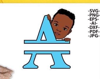 Black boy Letter A, Split alphabet Svg, Split letter Svg, Monogram name Svg, Alphabet A-Z Svg, Monogram Alphabet, Monogram svg, American boy