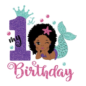 Mi primer cumpleaños, Afro Mermaid Svg, Mermaid Svg, Birthday Girl Svg, Black Woman Clipart, Afro Woman Svg, Glamour Female