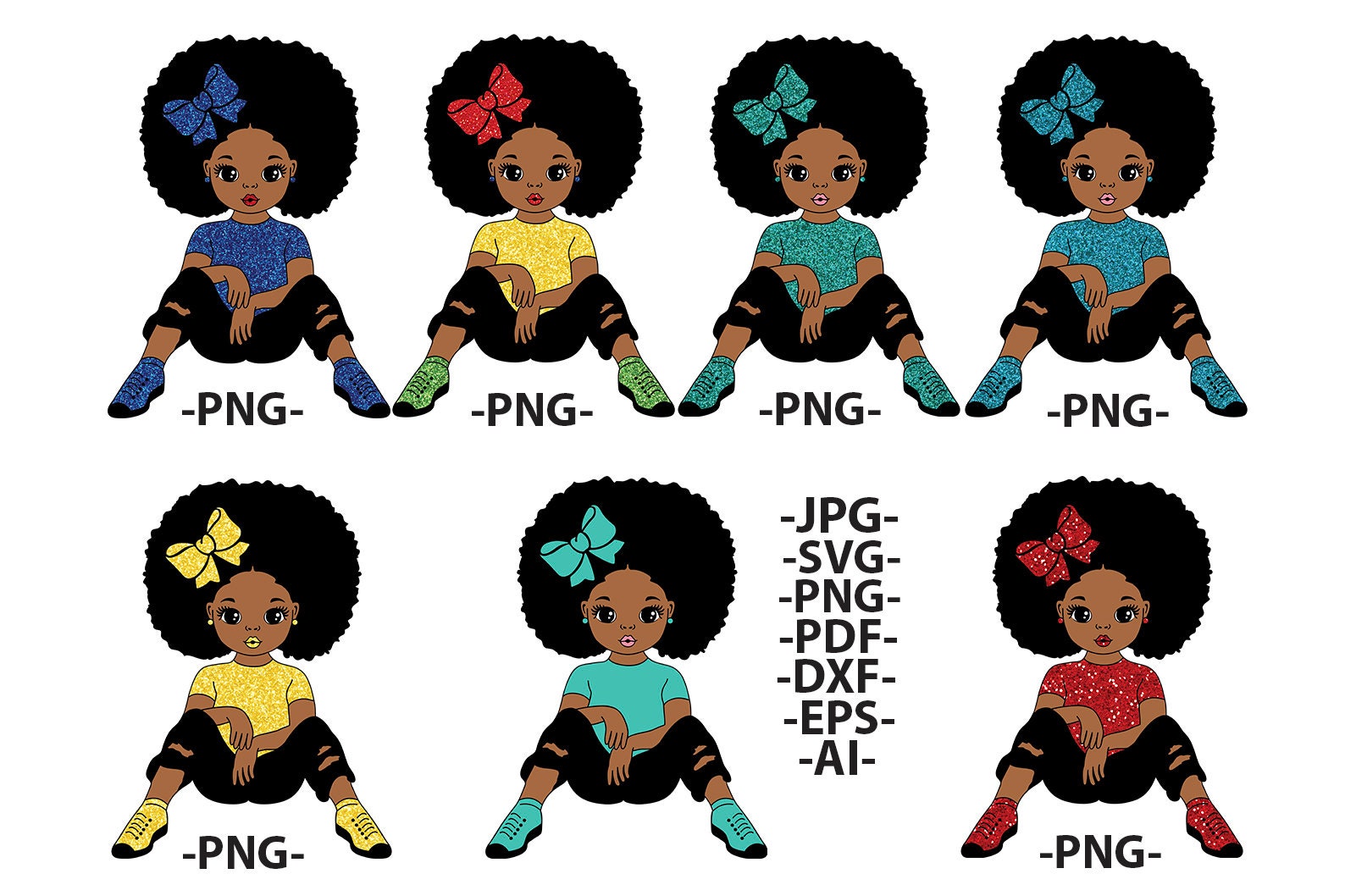 Fashion Afro Svg, Black Girl Magic Svg, Black Girl Svg, Afro Girl Svg, Black Woman Svg, Afro Woman Svg, 7 PNG Different Colors, Svg Cut File