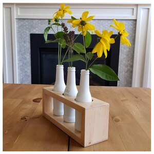 Modern Linear Wood Vase Centerpiece with Painted Bottles image 2