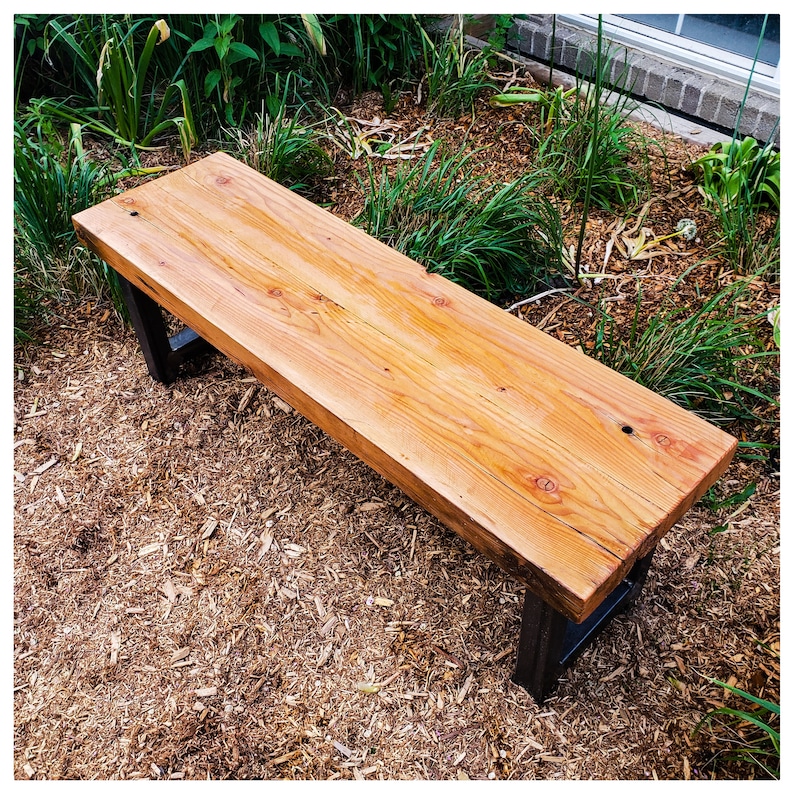 Outdoor Thick Wood Bench With H-style Metal Legs - Etsy