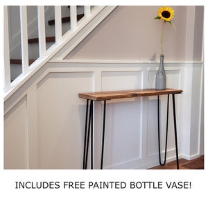 Reclaimed Wood Hairpin Leg Console Table | Free Painted Bottle Vase