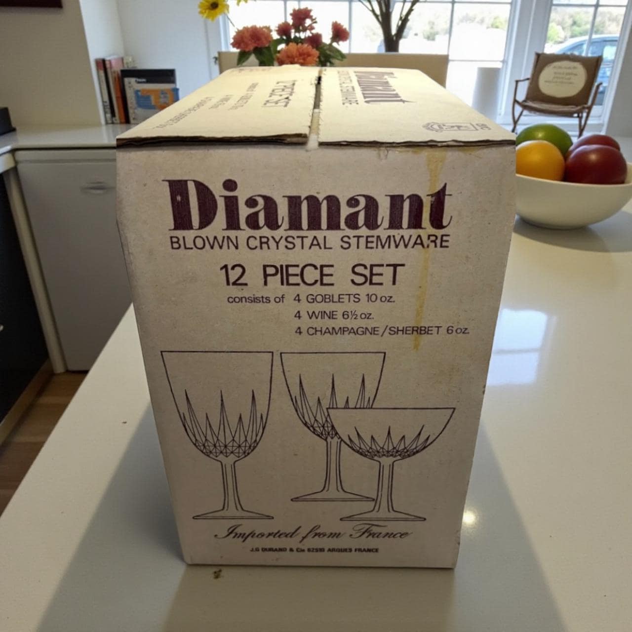 J.G. Durand France Diamant Blown Crystal 10 Piece Stemware. Blown