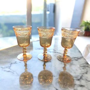 Set van 3 vintage heldergouden handgeblazen waterbekers 7&quot;