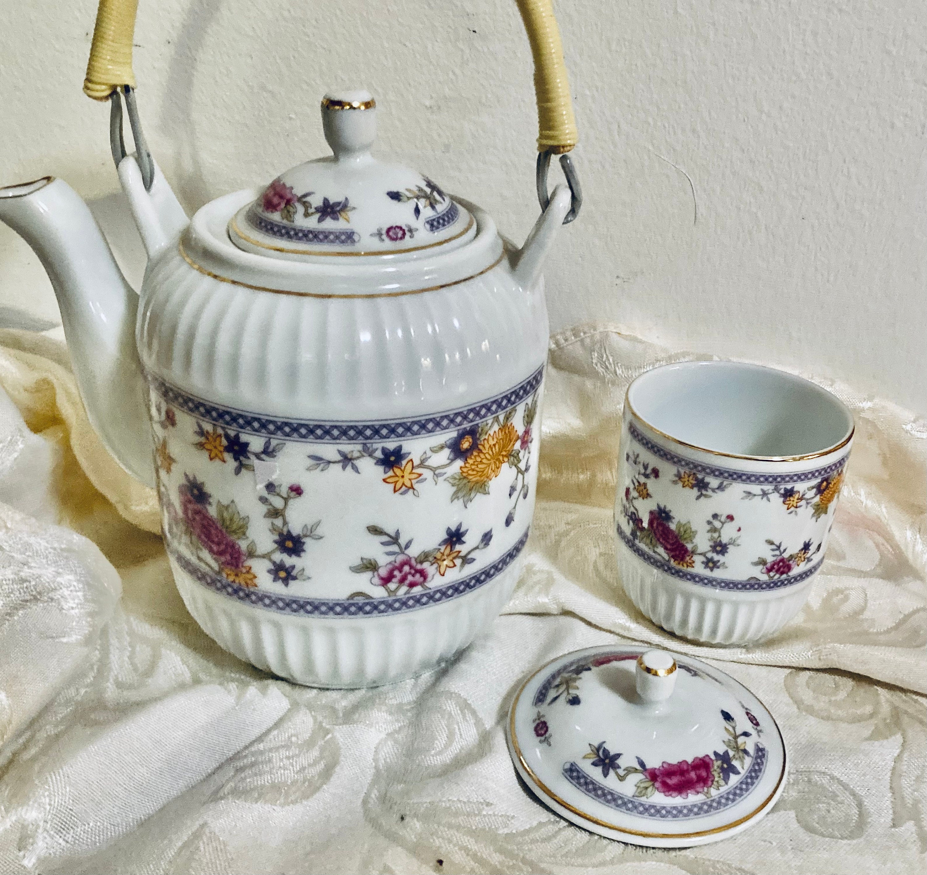 7 Piece Porcelain Tatung Japanese Tea Set With Lidded Cups Etsy