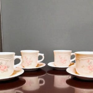 Set of 4 Pfaltzgraff Tea Rose Cups and Saucers, Rose Motif, Vintage Pfaltzgraff Tea Cups, Grandmacore, Made in USA 1980s