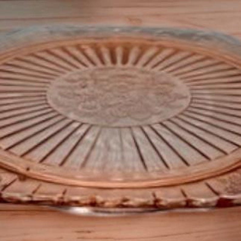 Anchor Hocking Mayfair Pink Depression Glass Footed Cake Plate Open
