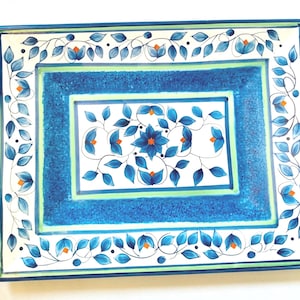 Pfaltzgraff Orleans 40 cm rektangulärt serveringsfat, keramiskt serveringsfat med färgglatt blommönster, stort färgglatt porslin, tillverkat i USA 1990-talet