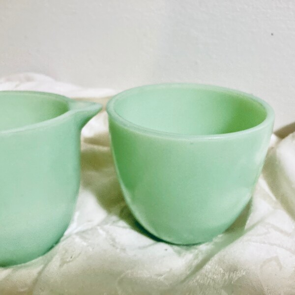 Vintage Green Glass Creamer and Sugar Bowl Set