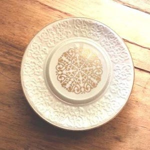 Lenox Chalet Cheese Server,  Ivory Cheese Serving Platter 11.5&quot; Ivory Embossed 24K Gold Trim Porcelain Hand-painted  Made in USA 1950s