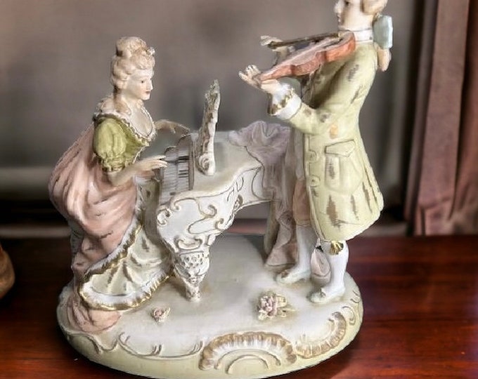 Vintage Figurine of Victorian Gentleman Playing Violin and Lady Playing ...