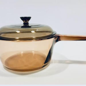 Vintage Visions Amber Saucepan 1.5 Liter V-1.5-C With Pyrex Lid | 1980s Corning Glass Cookware
