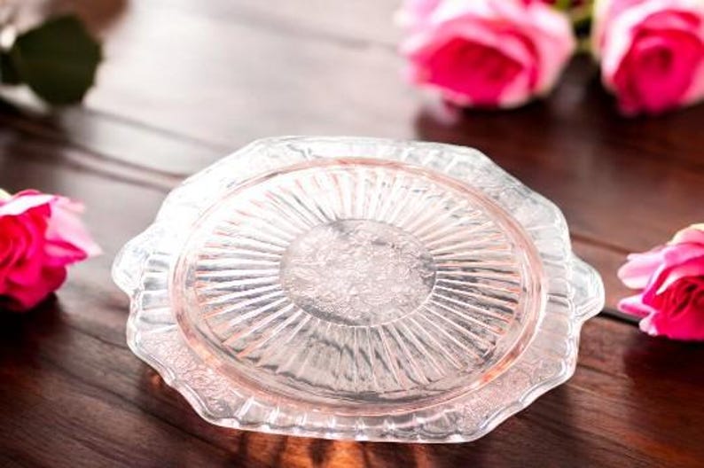 Anchor Hocking Mayfair Pink Depression Glass Footed Cake Plate Open