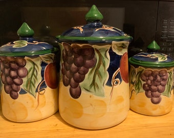 Set of 3 Ceramic  Canisters by Whole Home "Fruit Design"