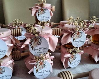 Personalized honey 30g with honey spoon as a party favor, ideal gift for weddings, christenings, births, baby showers, communions, etc.