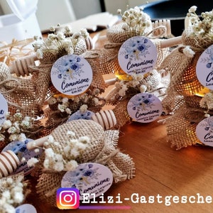 Gastgeschenk,personalisierter Honig 30g mit Honig-Löffel, ideale Geschenk Hochzeit Taufe Geburt Babyshower Kommunion Söz Bild 3