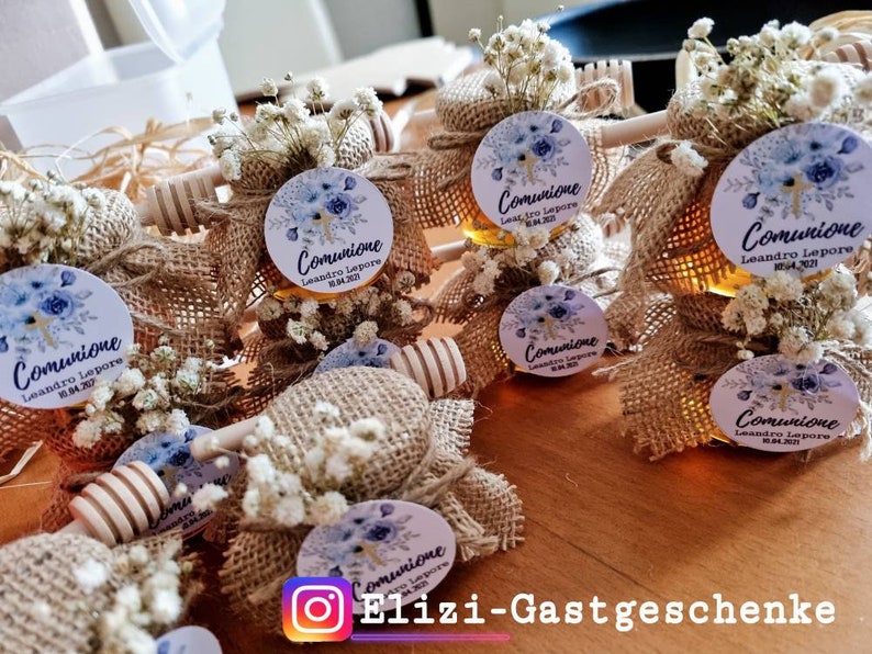 Gastgeschenk,personalisierter Honig 30g mit Honig-Löffel, ideale Geschenk Hochzeit Taufe Geburt Babyshower Kommunion Söz Bild 3