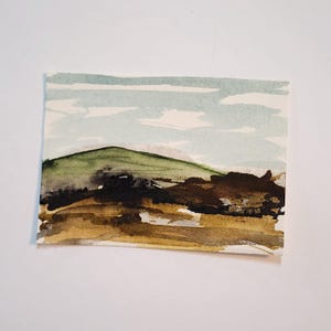 ACEO cards ATC, collectable original mini abstract landscape painting on watercolor paper, acrylic painting, "A2004" Modern Art, Green